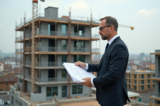 Architecte homme en costume sur un chantier urbain moderne