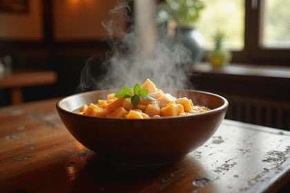 Bol de carbonade flamande dans une taverne belge chaleureuse