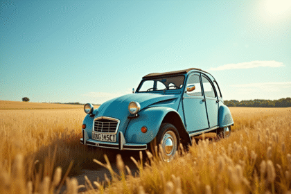 Voiture 2CV classique dans un champ ensoleille