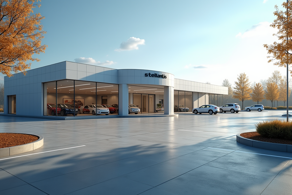 Concession Stellantis vide avec parking et showroom fermés