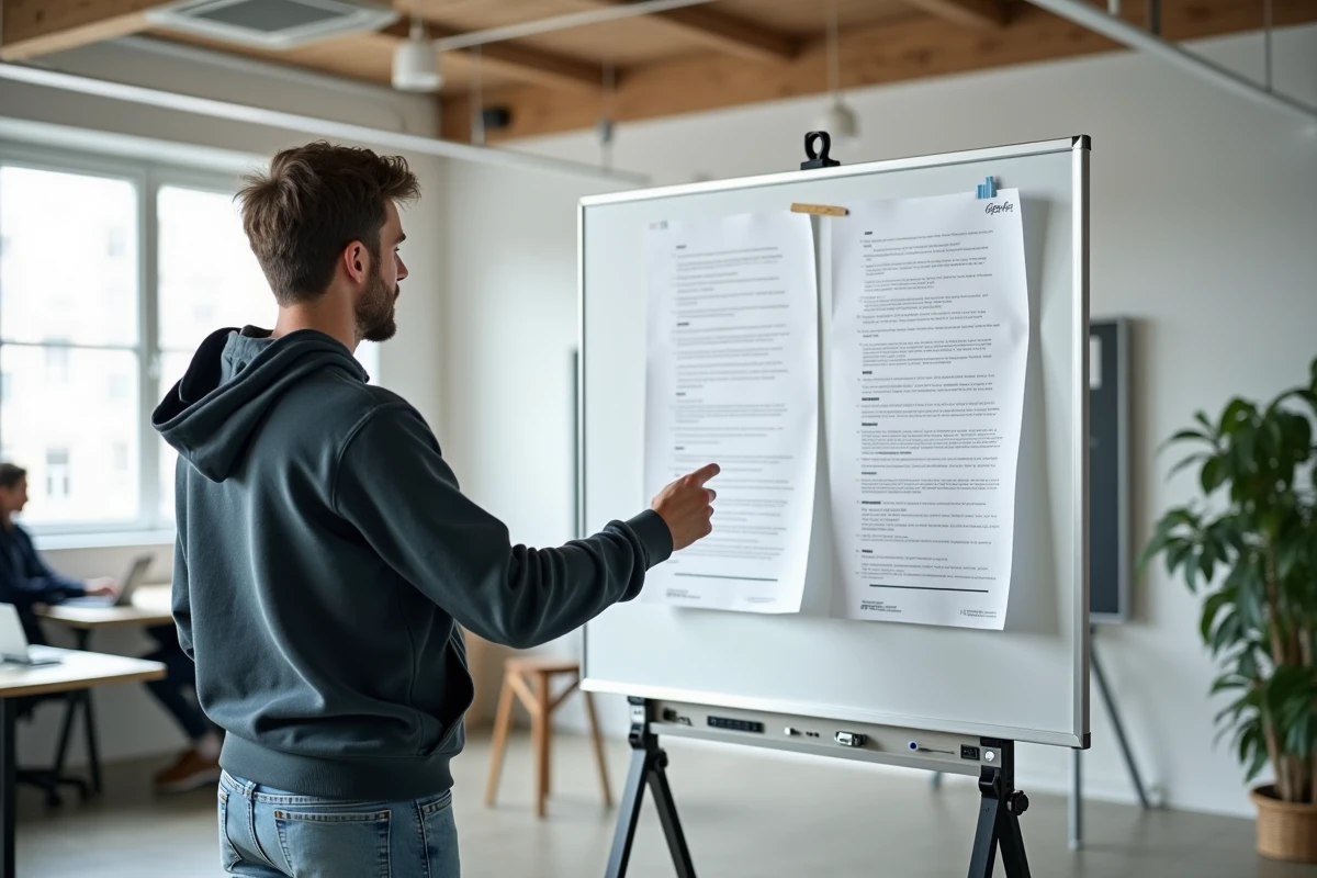 Jeune développeur présentant un prototype de site web open source au sein d'une association numérique