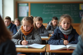 Jeunes lycéens français en classe studieuse