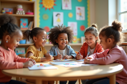 Groupe d'enfants en activité créative en classe