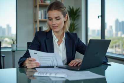 Jeune femme d'affaires en bureau moderne avec documents