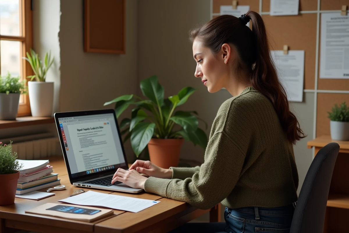 Femme travaillant sur un guide Monopoly Go sur son ordinateur portable