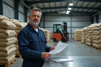 Gestionnaire d'entrepot en uniforme examine un document