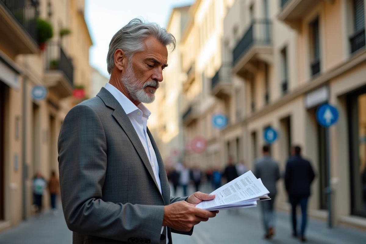 Homme avec carte et carnet dans une rue d