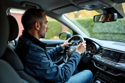 Homme d'âge moyen testant une hybride usée en extérieur