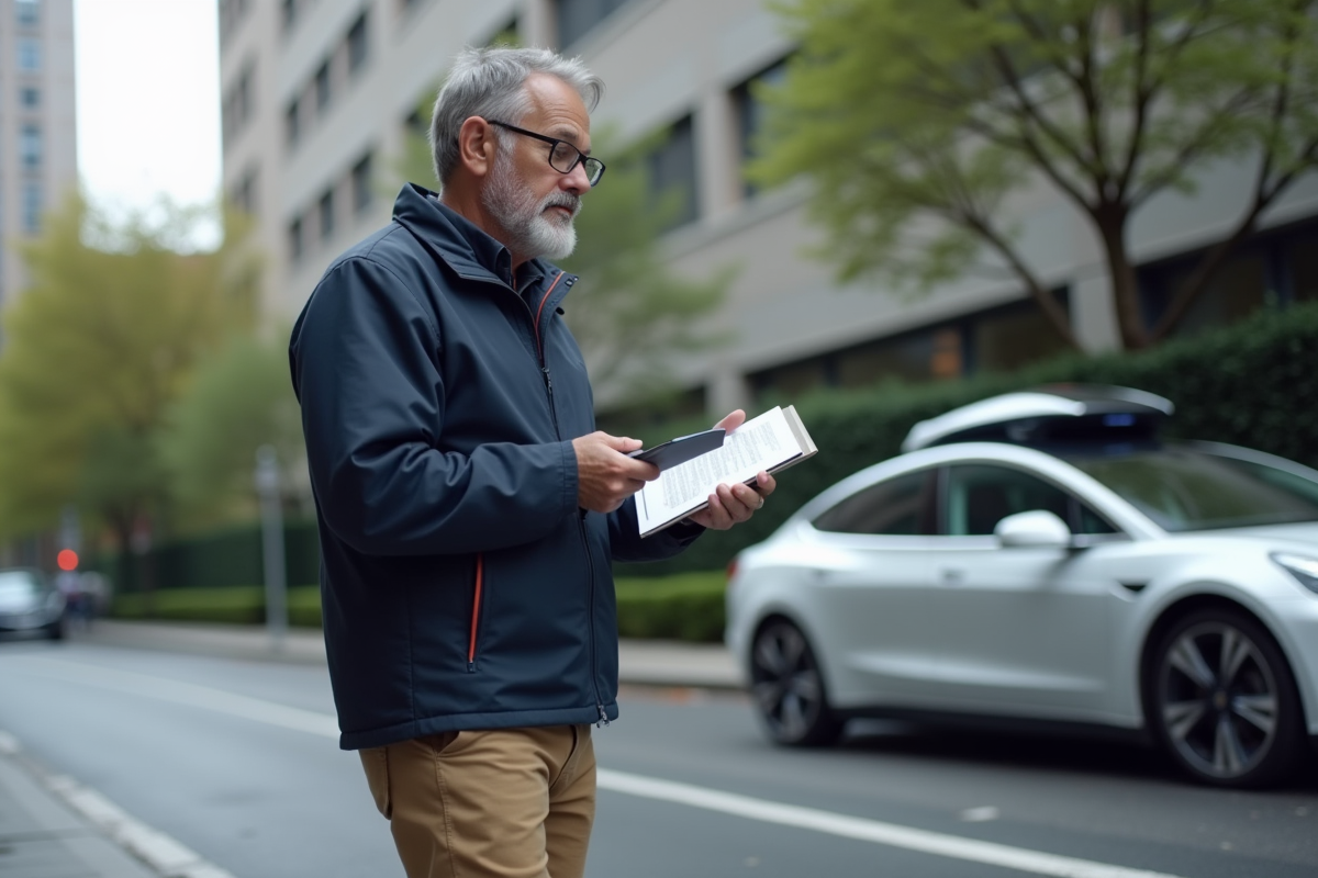 Ingénieur homme observant prototype de voiture autonome