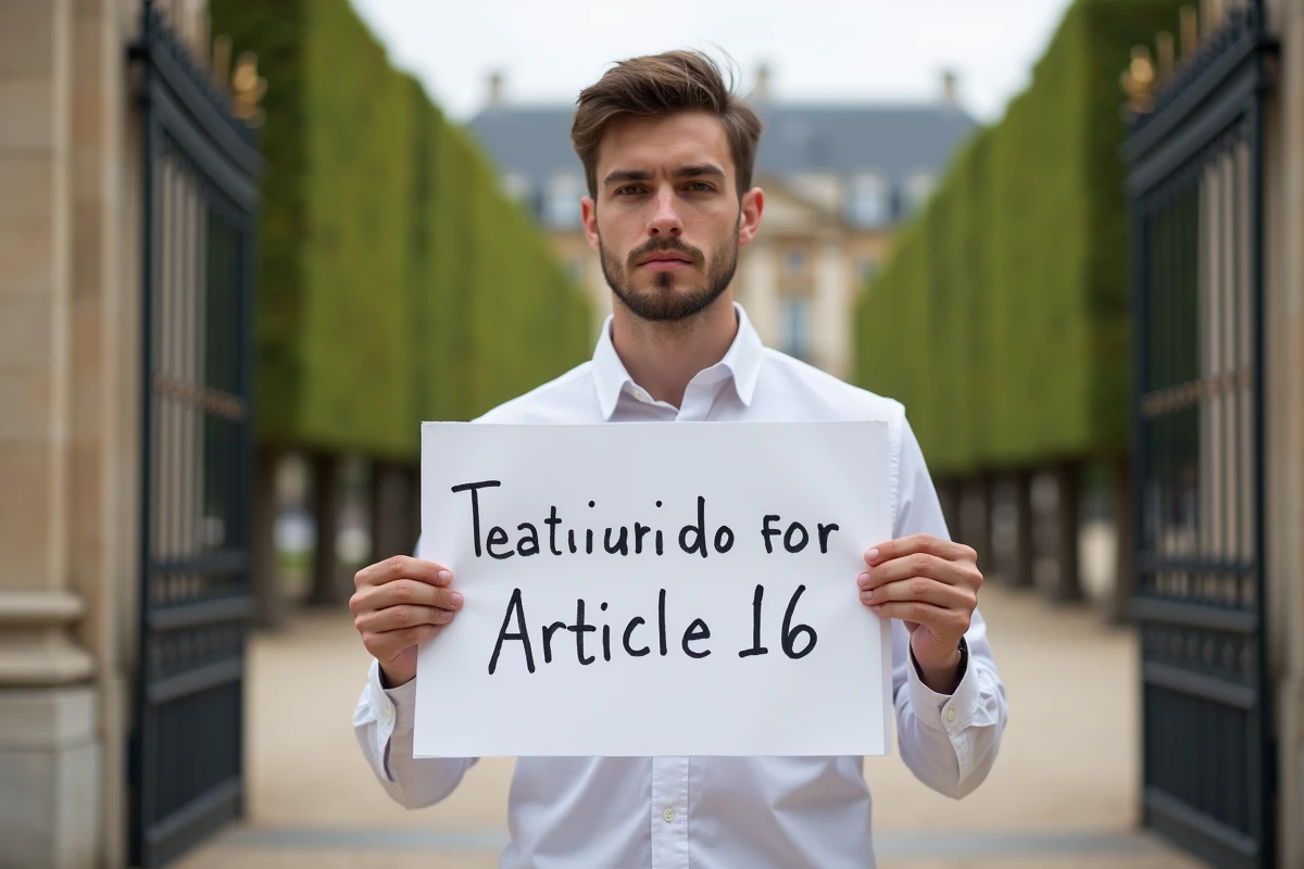 Jeune homme avec pancarte devant l