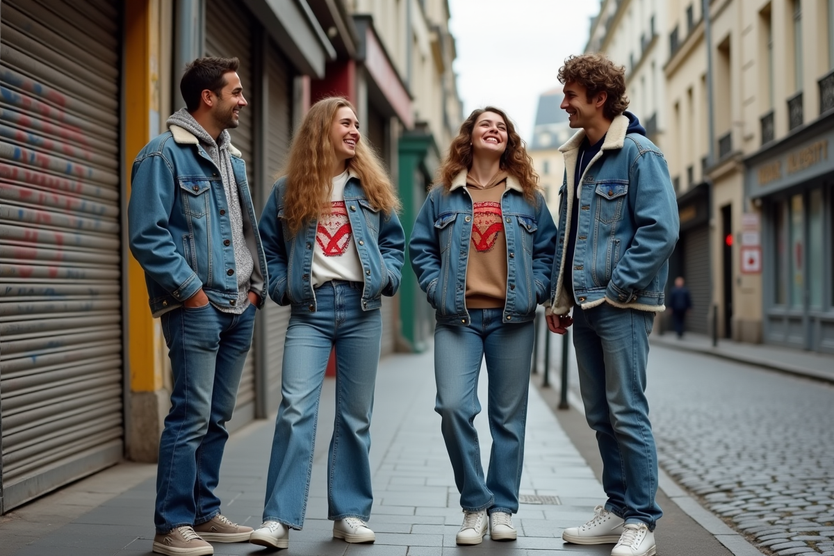 Groupe de jeunes adultes en mode années 80 à Paris