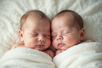 Jumeaux conjoins nouveau nees dormant paisiblement sur une couverture blanche