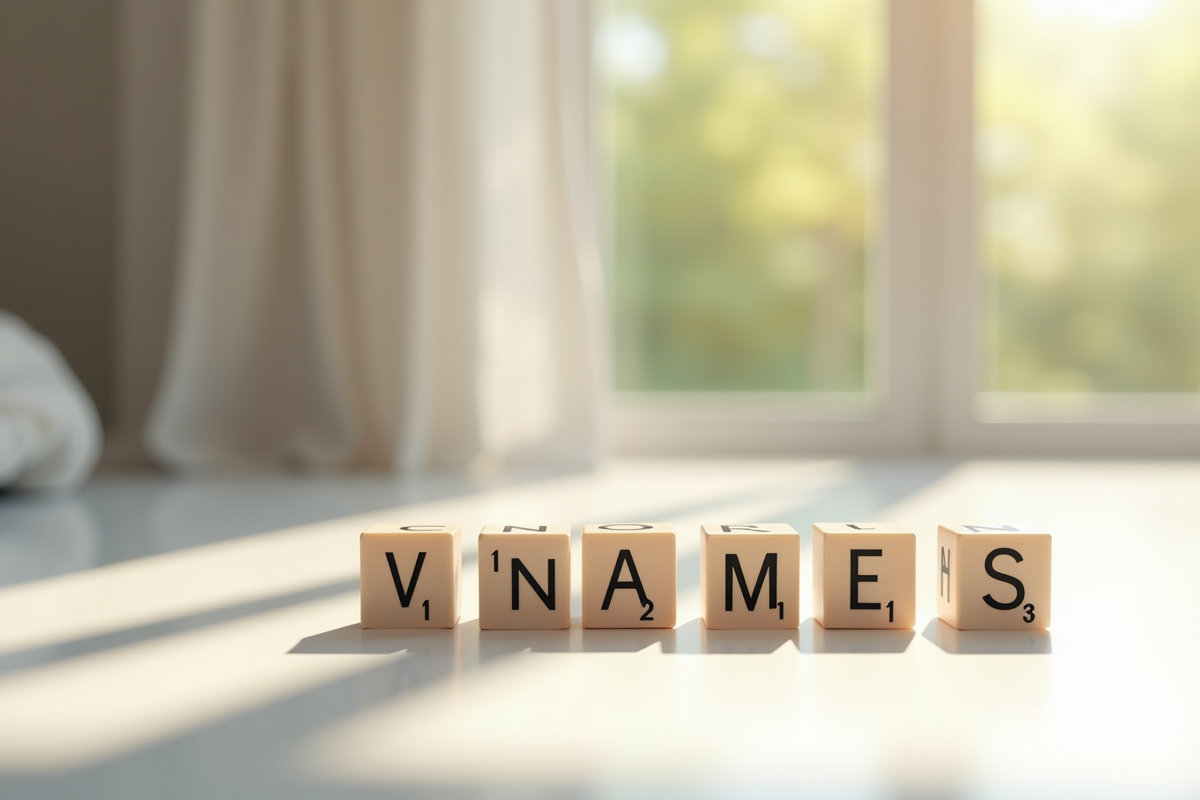 Lettres élégantes formant des noms commençant par V sur une surface blanche