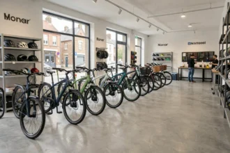 Vue panoramique d'un magasin de vélos électriques en Seine-Maritime avec une gamme variée de VAE exposés en showroom