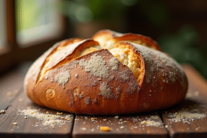 Pain artisanal doré avec croûte croustillante et mie moelleuse