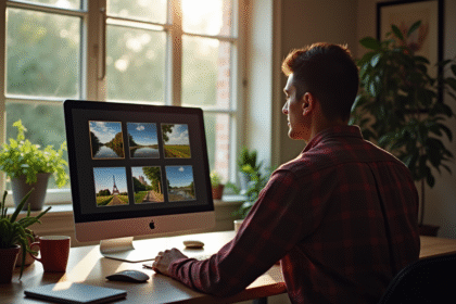 Personne au bureau regardant des extraits de films français