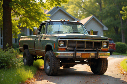 Pick-up d'occasion robuste avec salissures et usure visible