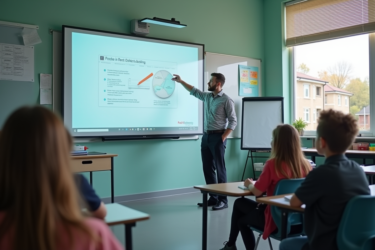 Professeur montrant MBN à des élèves dans une classe moderne