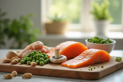 Table de cuisine lumineuse avec aliments riches en vitamine B3