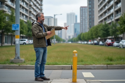 Homme en streetwear vérifiant une limite urbaine